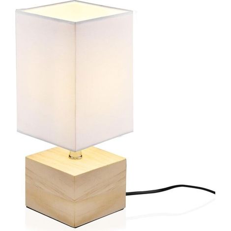Lampe de chevet moderne décorative, éclairage apaisant pour lecture et soin des yeux, en bois naturel, blanc, idéale pour chambre ou salon [Classe énergétique A++] (1/5)