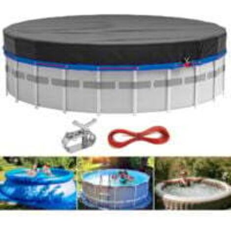 Couverture de piscine hors sol ronde avec câble en acier assorti + tendeur de câble, tissu de haute qualité UPF50+, excellent effet imperméable et anti-poussière (10 FT) (1/5)