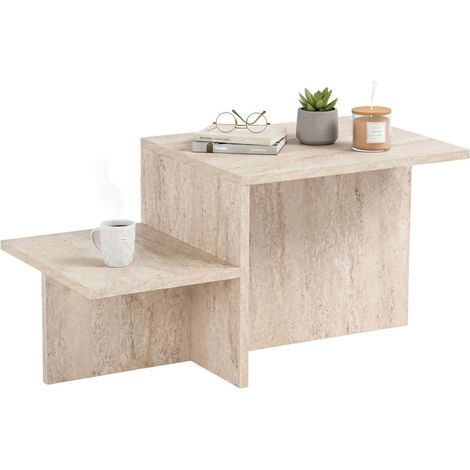 Dmora - Mesa de café Varian, Mesa de centro baja, Revistero para sofá, Estante de la sala de estar, 80x40 h40 cm, Beige