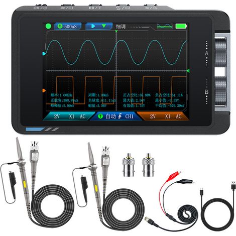 Osciloscopio Fnirsi-Ds215h, instrumento de prueba digital de doble canal 2 en 1, portátil y de mano, generador de señal digital de alta precisión. (1/5)