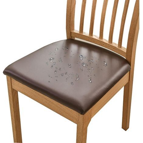 Set di 4 coperture per sedie impermeabili, fodere per sedili rimovibili ed elasticizzate in pelle PU per sala da pranzo - Set di 4 - Marrone (1/4)