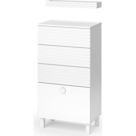 Meuble de rangement de salle de bain Sola, Blanc, 60.2 x 113 cm avec 4 tiroirs, Vicco