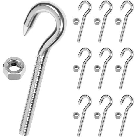 10 Pièces Piton à Visser INOX 304, Crochet Boulon Anneau M6  Objets à Suspendre pour Plafond et Mur, pour Hamacs, Auvents et Chaises Suspendues (1/5)