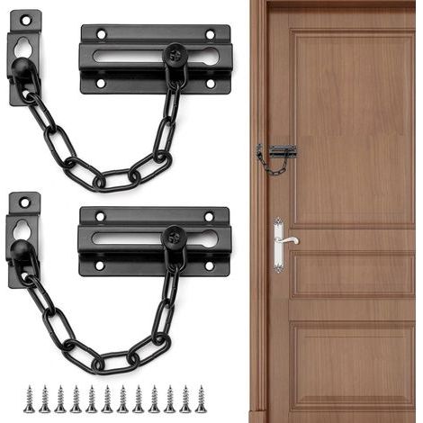 Juego de 2 - Cadena de seguridad - Accesorio para puerta - Acero inoxidable - Antirrobo y protección de la privacidad - Para uso interior y exterior - Negro - 19,5 cm (1/5)