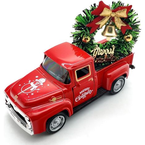 Voiture de Noël miniature (12,5 × 5 × 4 cm), décorations de Noël pour jardins et chambres, couronnes de Noël. (1/5)