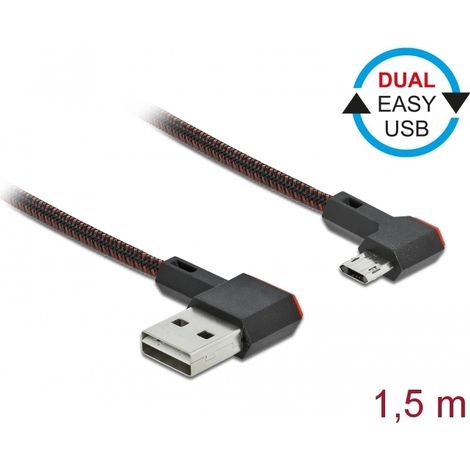 Delock Cable EASY-USB 2.0 Tipo-A macho a EASY-USB Tipo Micro-B macho, sesgado hacia la izquierda y hacia la derecha, de 1,5 m y negro