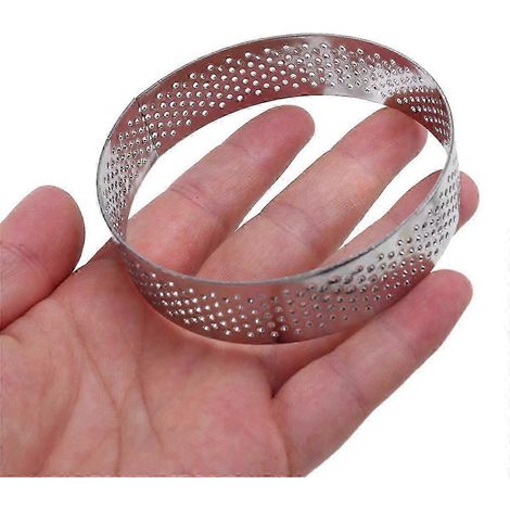 Lot de 8 cercles à tarte de 10 cm de diamètre avec perforations en acier inoxydable pour pizzas, desserts et tartes aux fruits (1/5)