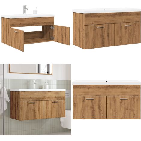 vidaXL Armoire lavabo de bain avec bassin intégré chêne artisanal