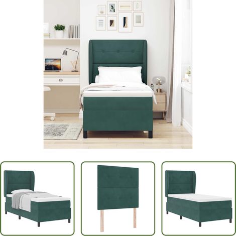 vidaXL Polyesterbett - Boxspringbett mit Matratze Dunkelgrün 200 x 90 cm Samt (1/5)