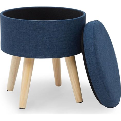 MINKUROW Pouf Pouf Rotondo Sgabello Sgabello Portaoggetti Sgabelli In Tessuto Di Lino Con Coperchio Basso Design Soggiorno Gambe In Legno Massello (1/5)