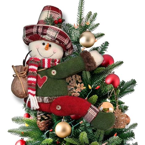 Décorations pour pommeau de sapin de Noël : décoration peluche amusante de bonhomme de neige de Noël, décoration gnome peluche accrocheur, pour le haut du sapin, bouteille de vin, rideau et ornements (1/5)