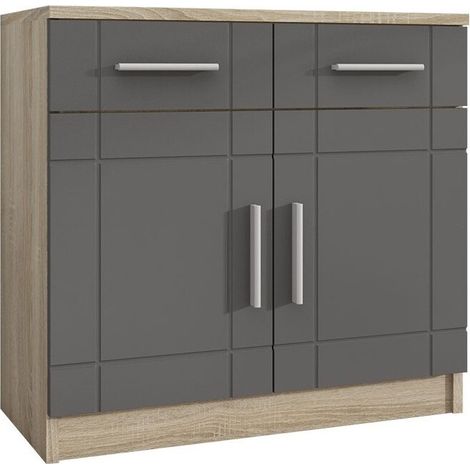 Cómoda Bacces, Roble Sonoma + Grafito, Con cajones y puertas, Número de cajones: 2, 70x69x37cm