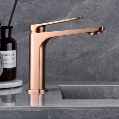 Imex - Grifo Monomando Lavabo Caño Bajo Oro Rosa Serie Nápoles (1/4)