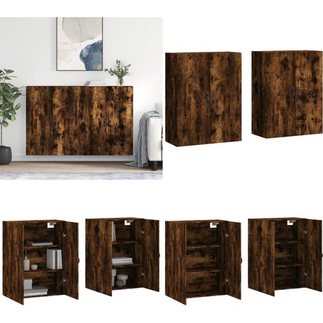 Wandschränke 2 Stk. Räuchereiche Holzwerkstoff - Hängeschrank - Wohnzimmer Dekoration - Sideboard - Regal - Möbel - Home & Living (1/5)
