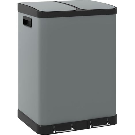 Poubelle à pédale 2x30L avec couvercle, métal anti-traces de doigts, pour salon et bureau (1/5)