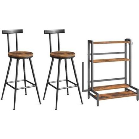 Barhocker 2er Set mit Rückenlehne & Gewürzregal 4 Ebenen Vintagebraun (1/5)