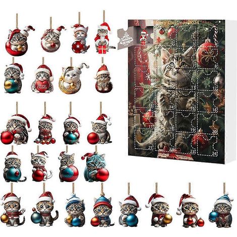 Calendrier de l'Avent 2D Teckels - Pendentif Chat - Décoration de Noël - 24 jours - Calendrier de l'Avent - Pendentif Sapin de Noël - Cadeau de Noël - J (1/5)