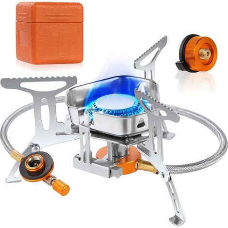 Réchaud de Camping à Gaz, 3500W Portable Brûleur Camping Pliable avec Bouton d'Allumage, Poids Léger Tête Unique Coupe vent Puissance de Feu Réglabl, pour Camping/Randonnée/Pique Nique/Extérieur (1/5)