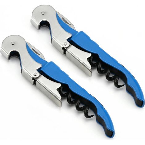 Set de 2 ouvre-bouteilles et tire-bouchon professionnel en acier au carbone, double levier, coupe-capsule inclus. (1/5)