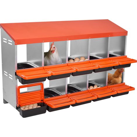 VEVOR Caja Nido para Gallinas 10 Compartimentos, 1320 x 525 x 790 mm, Ponederos para Gallinas de Metal con Nidos Inclinados, Plataforma de Descanso Apto para Diferentes Razas de Gallinas, Patos