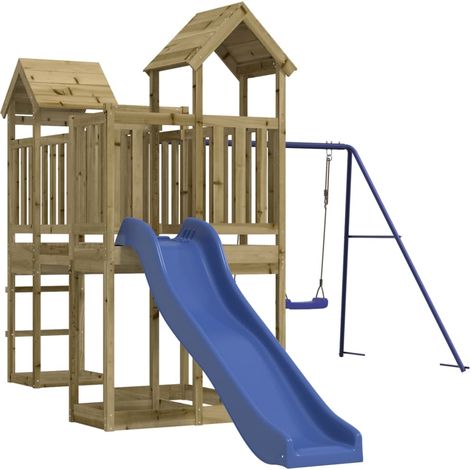 Aire de jeux d'extérieur balançoires toboggan portiques robuste jeux jardin 357 x 524 x 214 cm bois de pin imprégné (1/5)