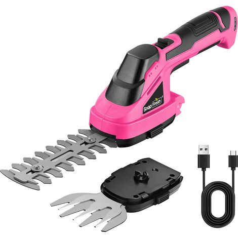 Mini Electric Battery Hedge Trimmer Cordless Grass with 8V Battery Hedge Shears 2 in 1 and Charger Battery Life 60 Min Blade Length 14 cm Shrubs 8 cm Grass Pink (1/5)