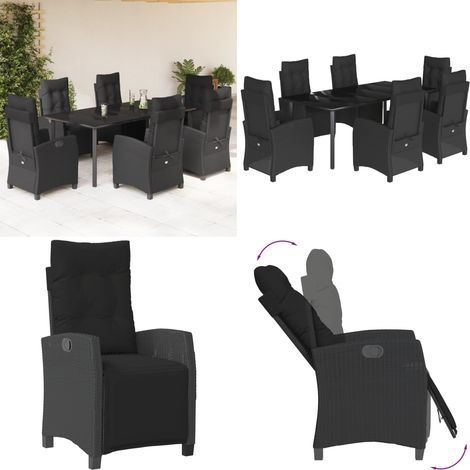 7-tlg. Garten-Essgruppe mit Kissen Schwarz Poly Rattan - Gartenstuhl - Gartentisch (1/5)