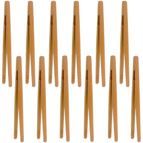 12 pinces en bambou, pincettes de cuisine polyvalentes, pince à toast et à viande, idéales pour barbecue, buffet et petit-déjeuner
