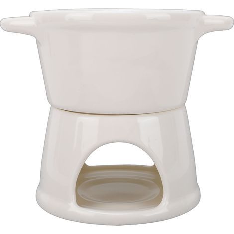Tasse à fondue au chocolat 300 ml, chauffe-beurre en céramique, tasse à fondre avec fourchette pour la cuisine, blanc (1/5)