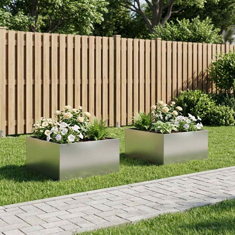 vidaXL Macetero de Jardín 2 uds. Plateado 80 x 80 x 40 cm (1/5)