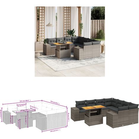 9-tlg. Garten-Sofagarnitur mit Kissen Grau Poly Rattan - Gartenmöbel Set - PE-Rattan Möbel - Outdoor Lounge - Garten Sofa - Balkon Möbel - Home & Living (1/3)