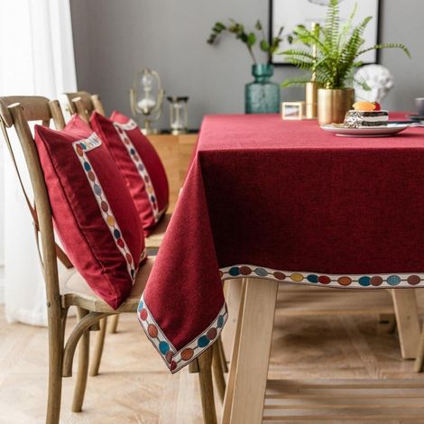 Nappe rectangulaire 110x170 cm Rouge avec bordure Coton Lin pour Extérieur & Intérieur