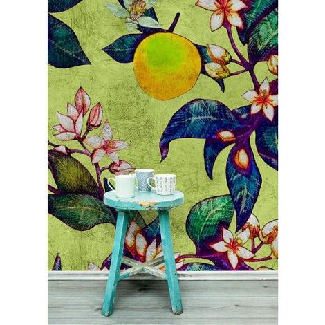 Papier peint panoramique floral nature Tapisserie panoramique arbre à fruits tendance Papier peint panoramique multicolore lumineux (1/3)