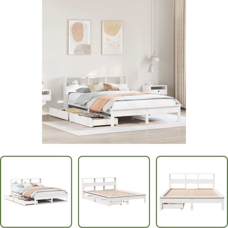 Sommeil - Lit bibliothèque sans matelas blanc 160x200 cm bois pin massif (1/5)