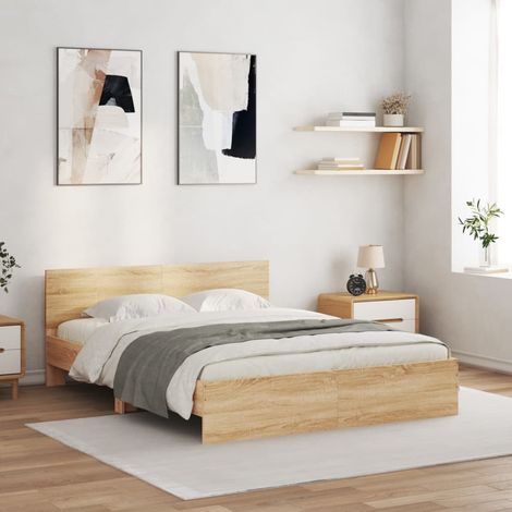 Cadre de lit avec LED sans matelas chêne sonoma 160x200 cm