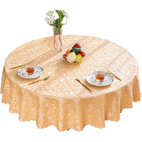 Mantel redondo, estampado floral en relieve, borde festoneado, vinilo impermeable, cocina/comedor (1/5)