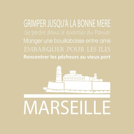 Tableau sur toile Marseille beige 30x30 cm - Impression sur Toile Murale Décorative - Image imprimée en HD sur Toile - Toile sur Châssis en Bois FSC - Fabriqué en France
