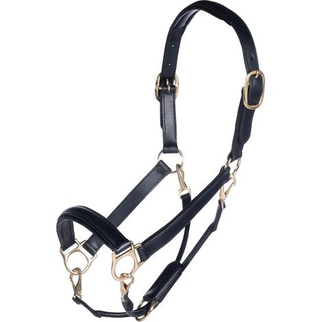 Cavezza da equitazione in cuoio con nasalina e frontalino imbottiti modello Gold: pony, nero 9100