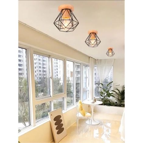 kawoo Lot de 3 Plafonnier Vintage Couloir Noir,Plafonnier Industrielle Retro en Cage Style Edison pour Salon Chambre (1/4)