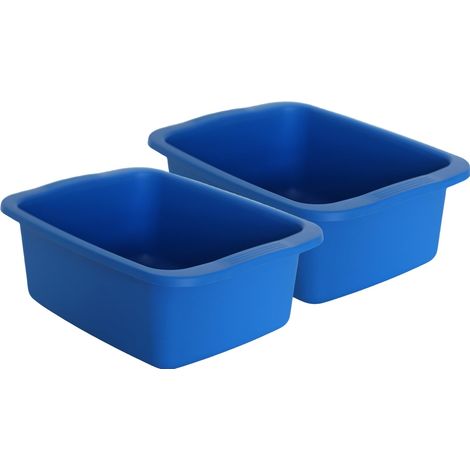 Kit de 2 vasques rectangulaires bleues. Bol en plastique d'une capacité de 10 l. Le plateau polyvalent mesure 42 x 31 x 15,5 cm (1/5)