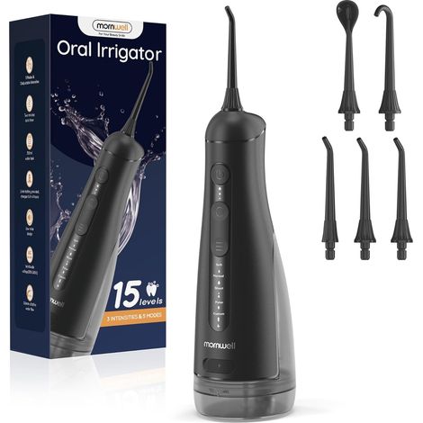 Hydropulseur buccal sans fil - 5 modes - 20 pressions d'eau et 5 buses Réservoir d'eau de 300 ml - Étanchéité IPX7 - Pour la maison et les voyages (1/5)