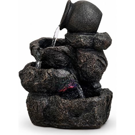 Fontaine d’Intérieur Cascade Nature Jarre Effet Pierre Rock Lumière Coloré, Idée Cadeau, Déco d’intérieur en Mouvement, Fontaine de Table Zen Relaxante, Objet Porte-Bonheur, H 31cm (1/5)