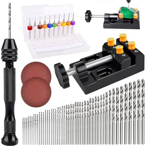 62 Pièces Perceuse à Main Twist Drill Bits Mini Perceuse à Main de Precision Aluminum Mandrin Sans Clé Foret Fraise Twist et Étau Plat Pour Bricolage Forage (1/5)
