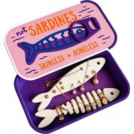 Kleine Schmuckschatulle – 10 x 6 x 3 cm – Metalldose mit Sardinenmuster – Lila – Mini-Reise-Schmuckkästchen – Verwicklungsfreier Organizer (1/5)