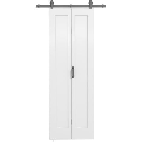 HOMCOM Slide Door with Steel Rail, Opaque Home Decoration, White (1/5)