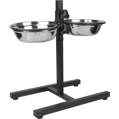 Hundebar,Futterbar inklusive Edelstahlnäpfe,Edelstahl/Metall,Futterstation Set 2X Edelstahl Schüsseln,Napfset höhenverstellbar Hunde,Schwarz (1/5)