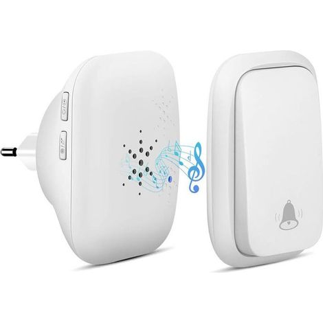 Kabellose Türklingel, autark, batterielos, 150 m Reichweite, wasserdichter Knopf, 38 Klingeltöne, 3 Lautstärkestufen und LED – Weiß, OUYLAF (1/5)