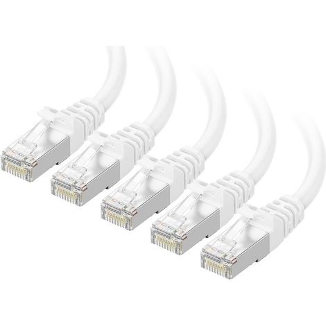 Lot de 5 câbles Ethernet Cat 6A blindés anti-accrochage 10 Gbit/s - 3 m environ - Blanc (1/5)