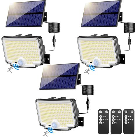 Lampe Solaire Extérieur Detecteur de Mouvement【310 LED/3Mode/Angle d'éclairage 270 °】, Lumiere Solaire Extérieure avec Télécommande, Étanche Eclairage Exterieur Solaire avec Câble de 5M 2 pièce (1/5)