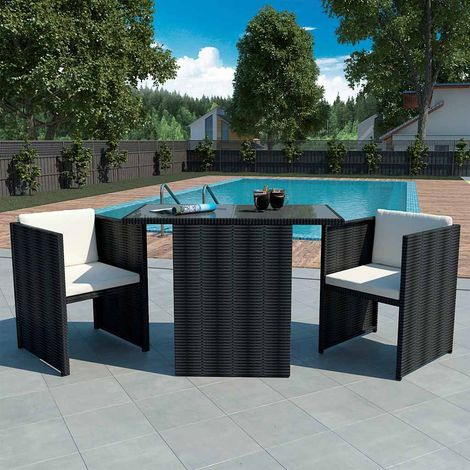 vidaXL Ensemble de bistrot 3 pcs avec coussins Résine tressée Noir (1/5)